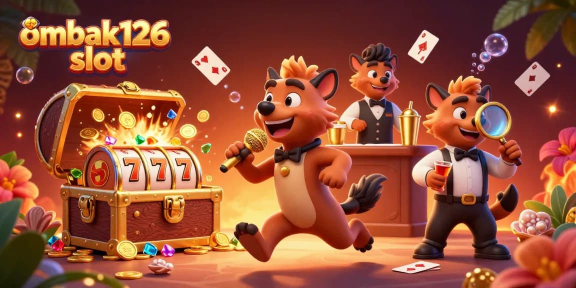 Experience the excitement of ombak126 slot with hyenas entertaining in a vibrant casino scene.