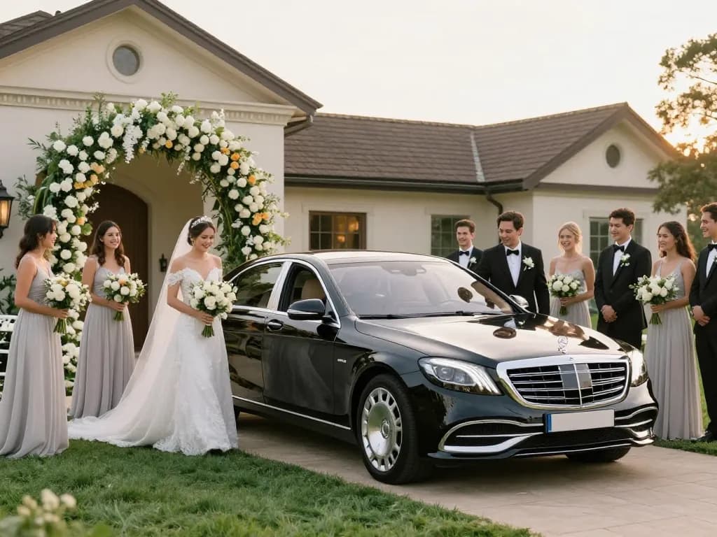 Trải nghiệm sự thanh lịch của việc thuê xe cưới Mercedes cho một đám cưới sang trọng với những cảnh hoa đẹp và các cặp đôi hạnh phúc.