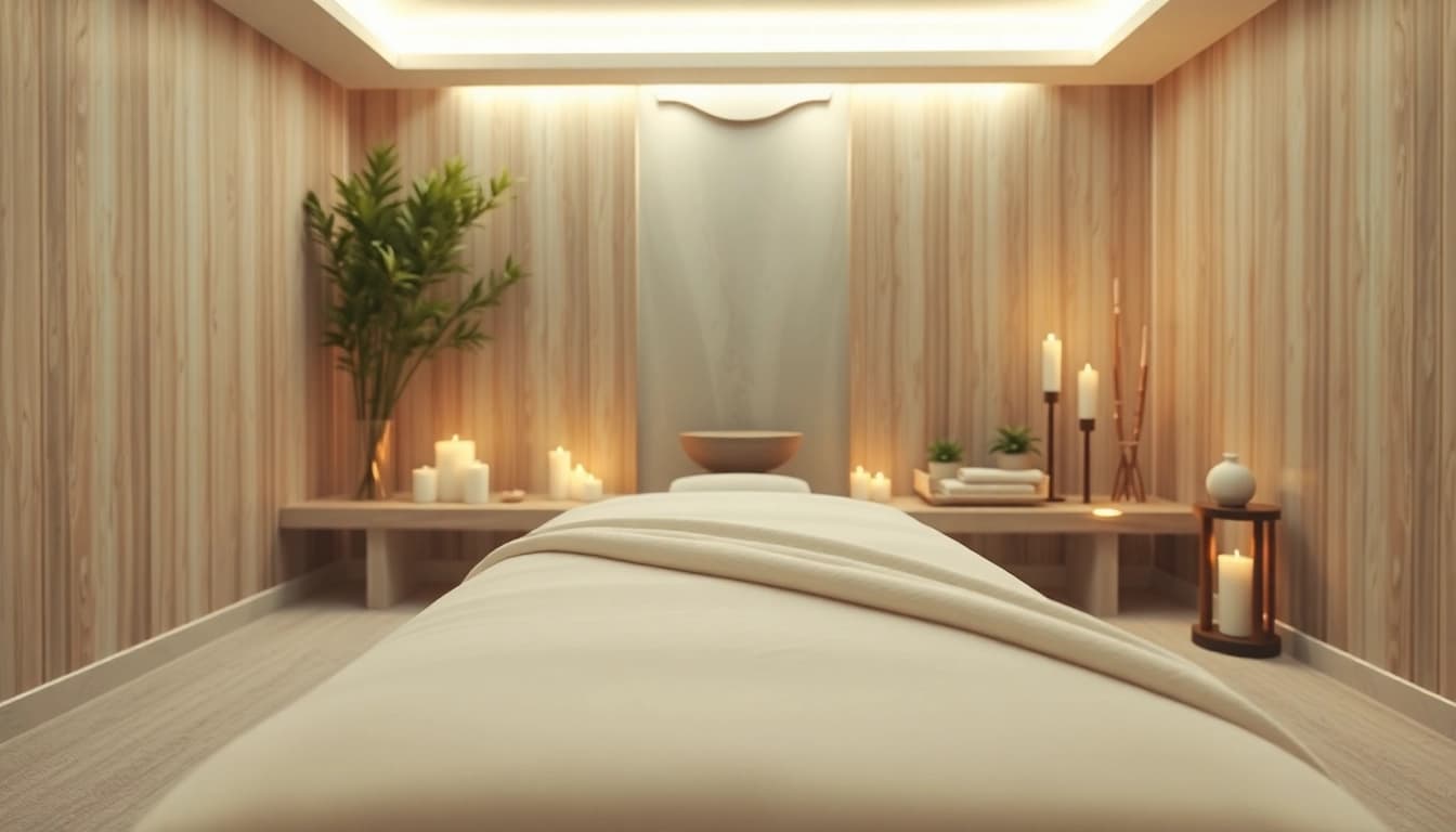 Beautifully arranged massage room for 출장마사지 with soothing ambiance and calming elements.