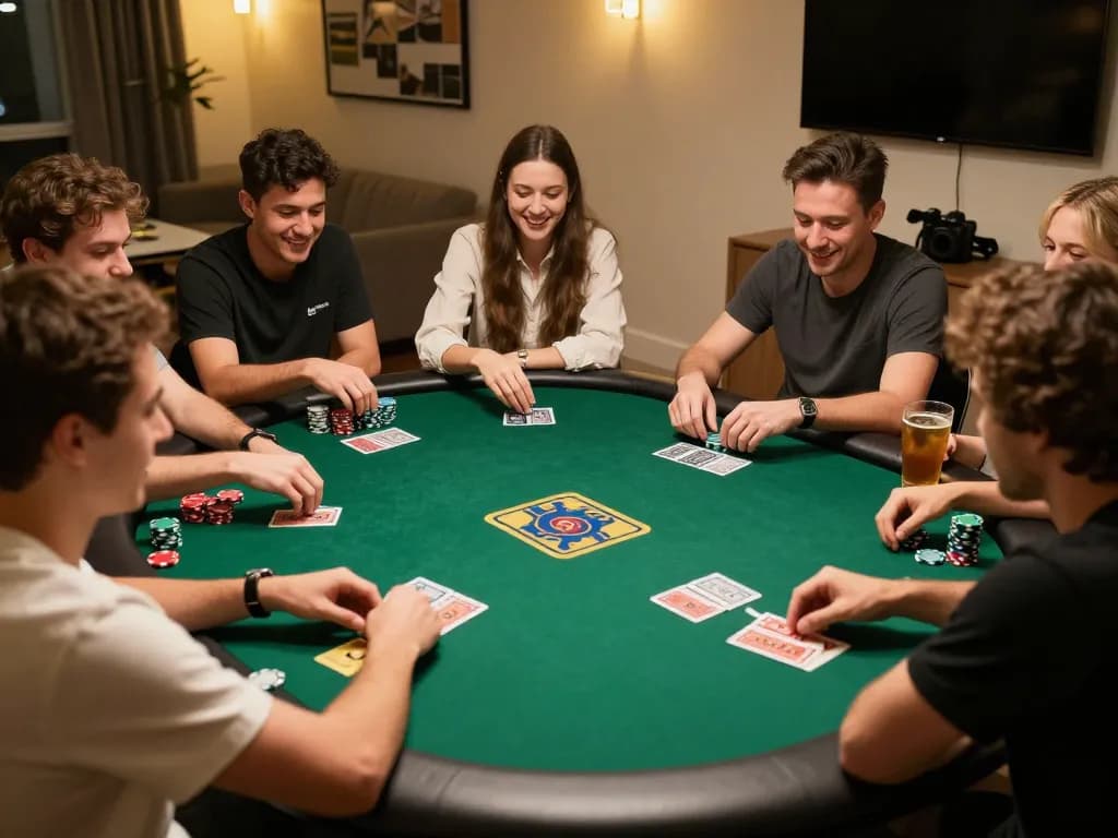 Players enjoy a vibrant home poker night with strategic gameplay and engagement at w188.