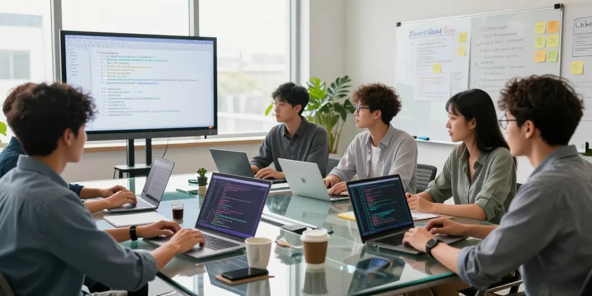 Developers collaborating in a modern workspace featuring 纸飞机中文版官网 innovations