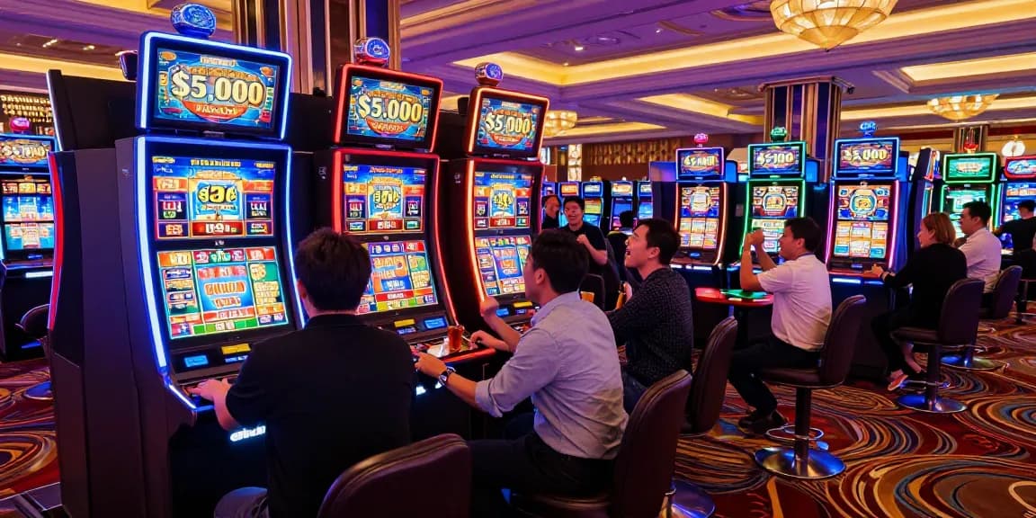 Players enjoying high-stakes slot 5000 machines in a vibrant casino setting