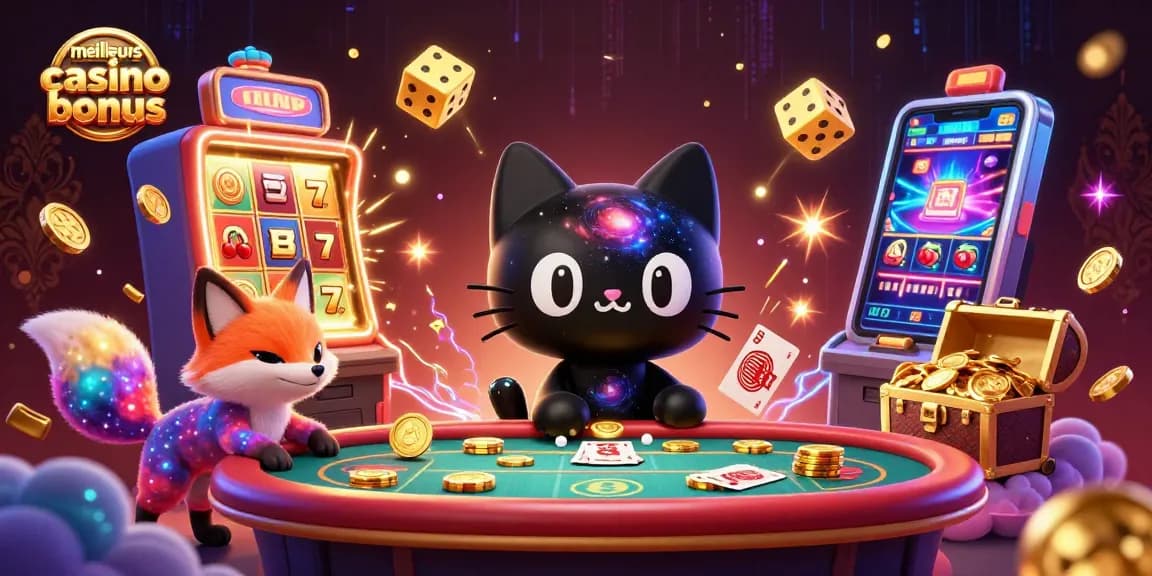 Jouer aux meilleurs casino bonus avec un chat noir trou noir au centre d'une table de casino cosmique.