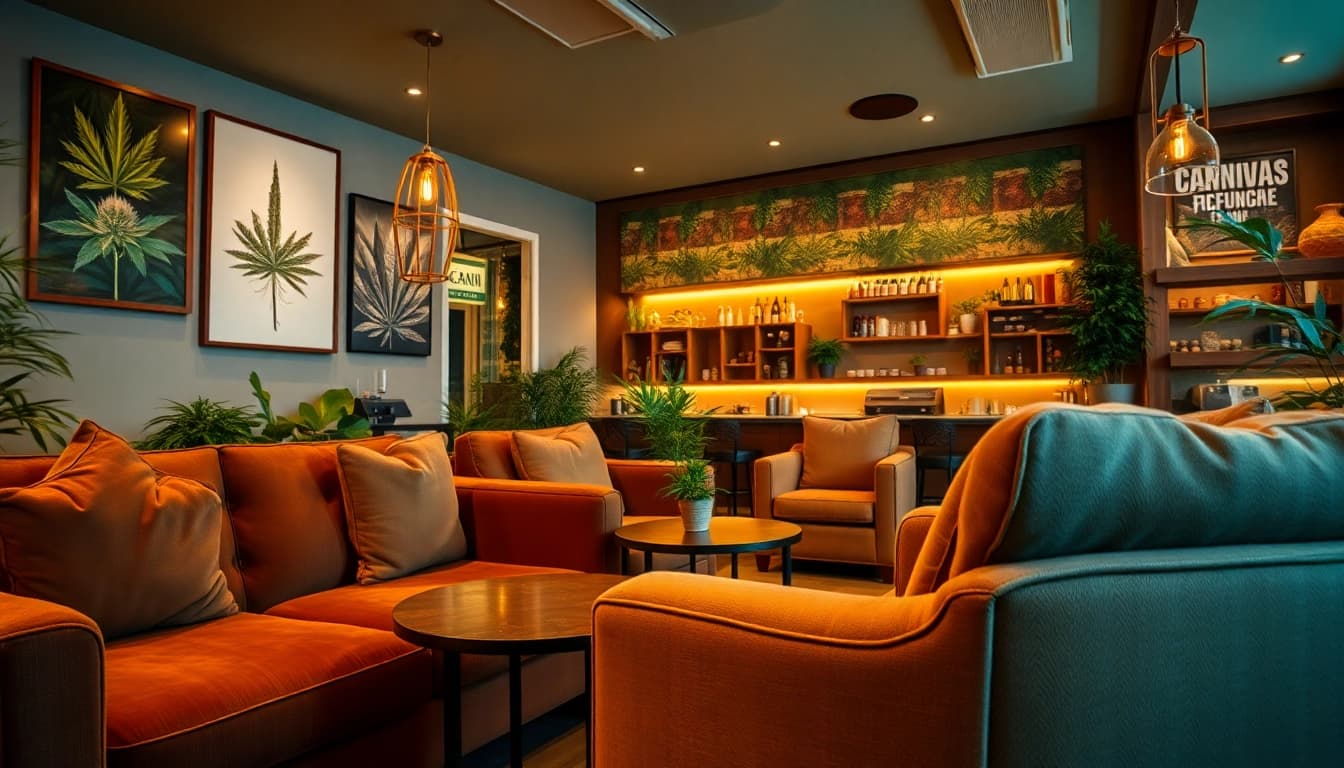Genießen Sie die entspannende Atmosphäre im cannabis club hamburg mit gemütlichem Sitzbereich und stilvollem Dekor.