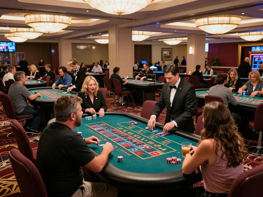 W 88 players engaged at a vibrant roulette table, showcasing excitement in an upscale casino setting