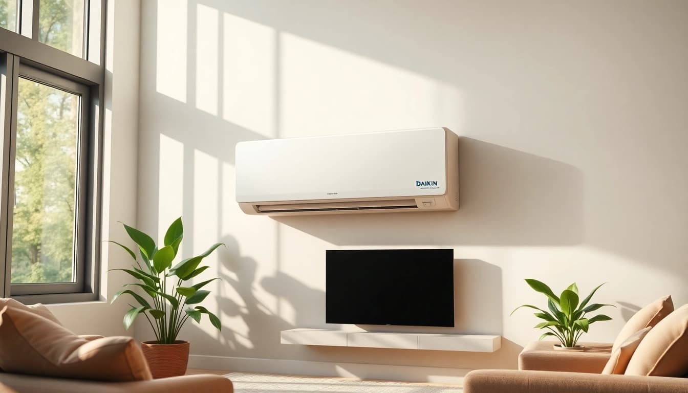Efficient daikin mini split ac prominently showcased in a stylish living room environment.