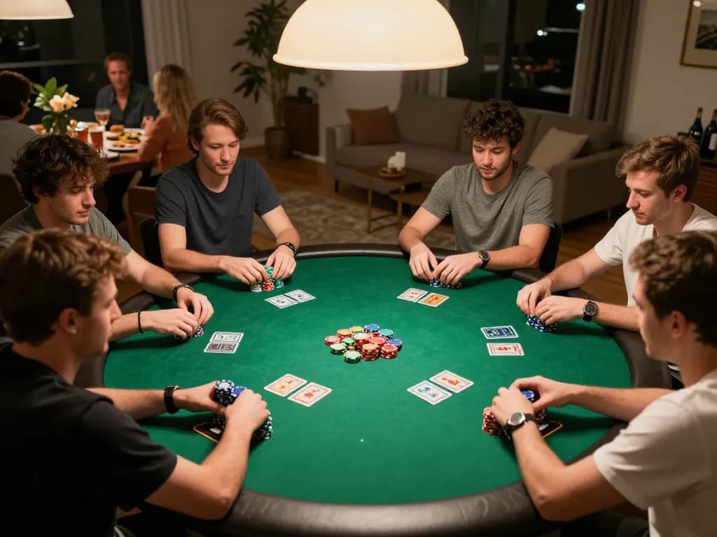 Engaged players at a home poker night showcasing strategic gameplay with uu88 vom.