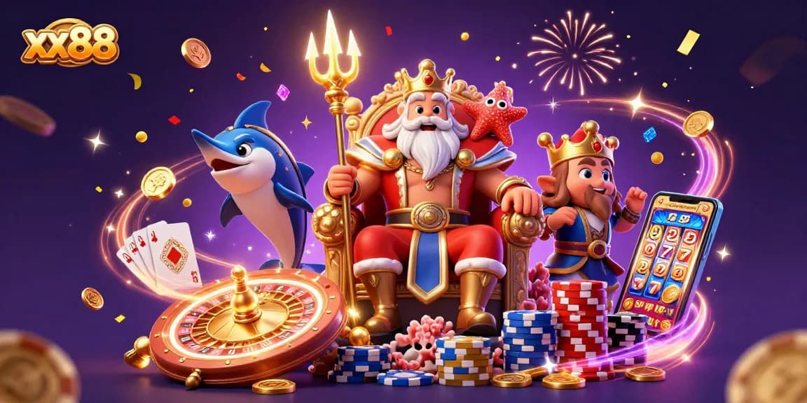 Experience thrilling moments with xx88 as Neptune and friends celebrate in a vibrant casino world.