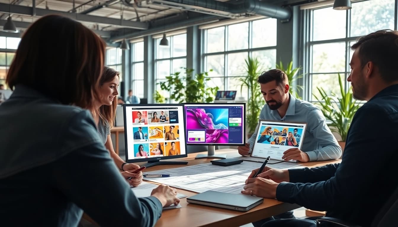 Collaborative web design edmonton team creating vibrant mockups in a professional workspace.