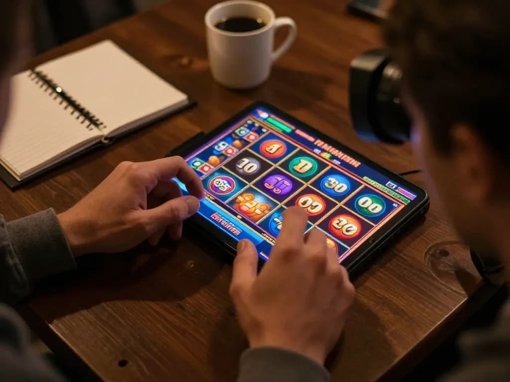 FAFA828 player interacting with mobile slots in a cozy setup, emphasizing strategic gaming.