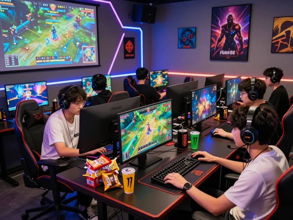 Group of players enjoying Game bài hubet88 in a modern gaming setup with vibrant visuals and immersive atmosphere.