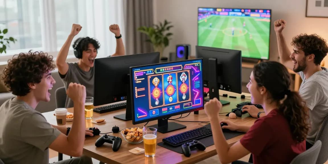 Thrilling online gaming experience with diverse friends enjoying slot depo 5k games and live sports.