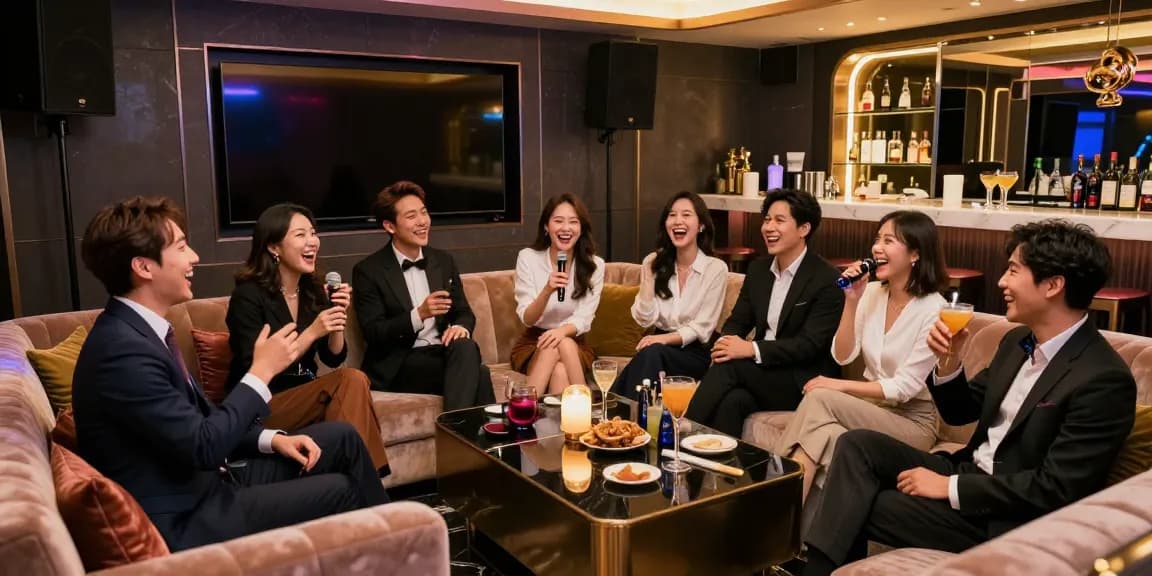 강남쩜오에서 고급 음향 장비와 함께 즐거운 시간을 보내는 프로페셔널들의 모습