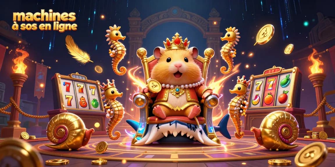 Jouez aux machines à sous en ligne avec le roi hamster et ses gardes, ambiance festive et colorée.
