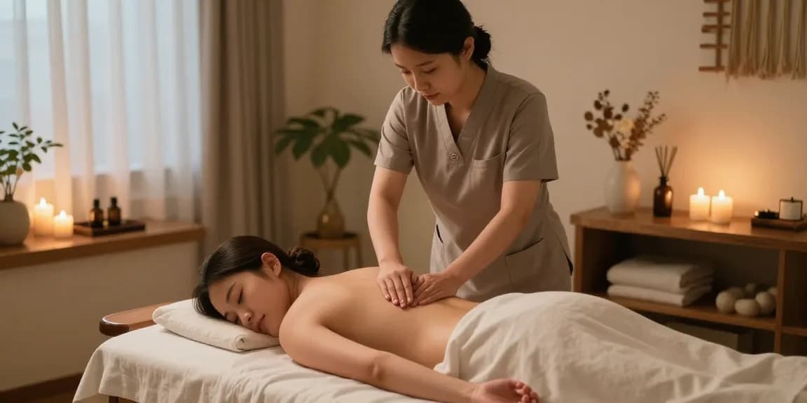 논현동마사지의 전문 관리사가 고객에게 편안한 마사지를 제공하는 모습