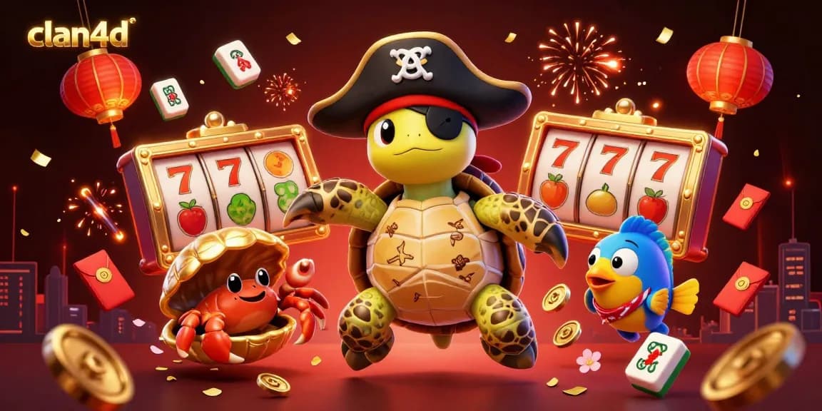 Engage with clan4d's vibrant casino scene featuring a pirate turtle and gaming elements for exciting play.