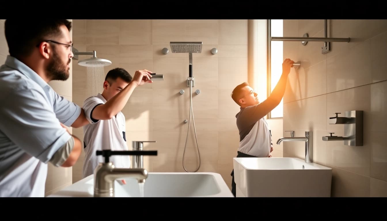 Installation von hochwertigen Sanitäranlagen der sonni sanitär GmbH in einem modernen Badezimmer.