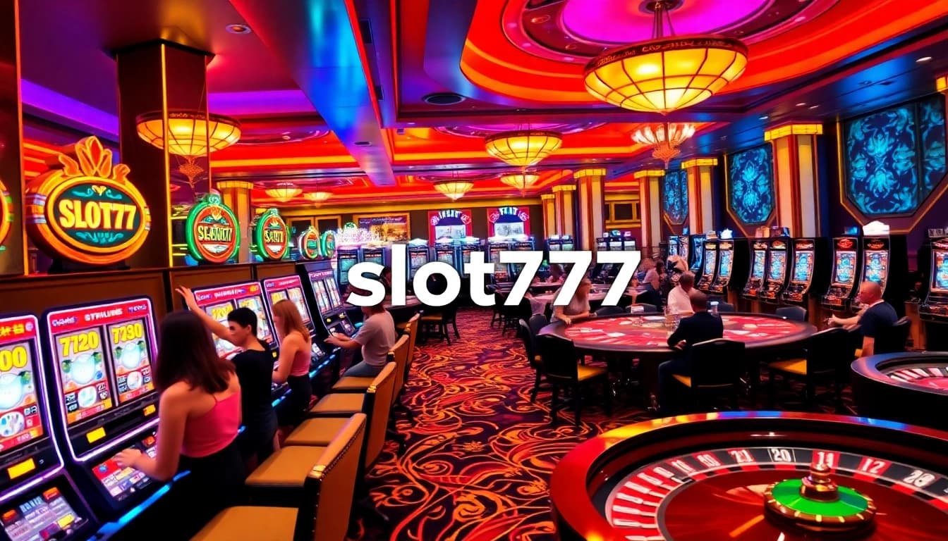 Experience the thrill of winning at slot777 with vibrant slot machines and excited players.