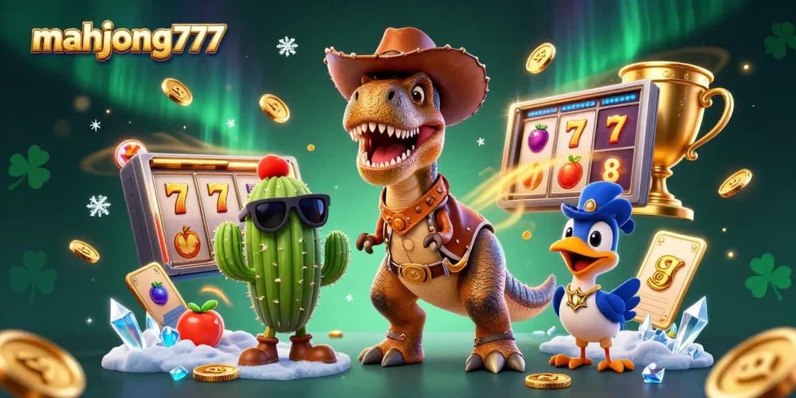 Win big at mahjong777 with exciting characters in a vibrant casino scene featuring slot reels.