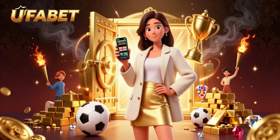 Experience UFABET's thrilling sports betting with a captivating 3D illustration showcasing a friendly Asian woman.