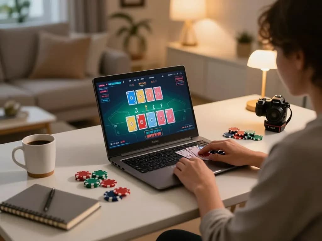 Engaging in a blackjack game on 98win's platform in a cozy home setting