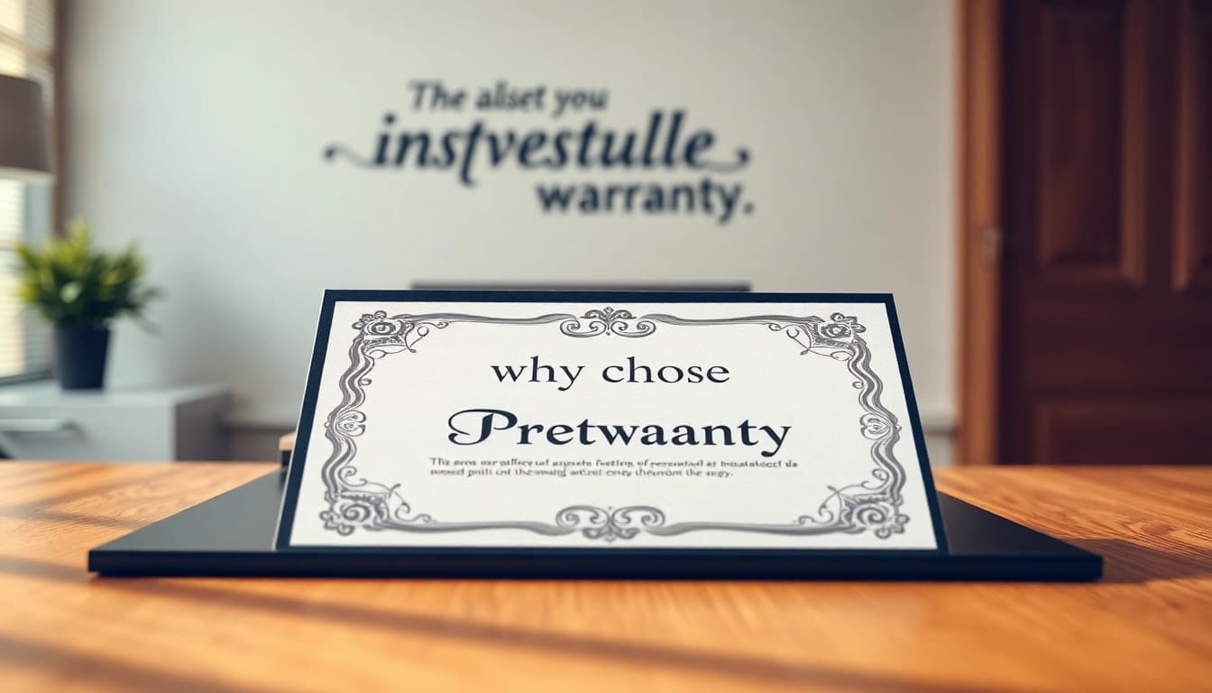 Discover why choose Pretzel warranty with this elegant and detailed warranty certificate on a sleek desk.