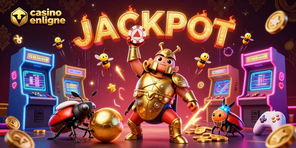 casino en ligne : Illustration dynamique avec un scarabée herculéen et des machines colorées