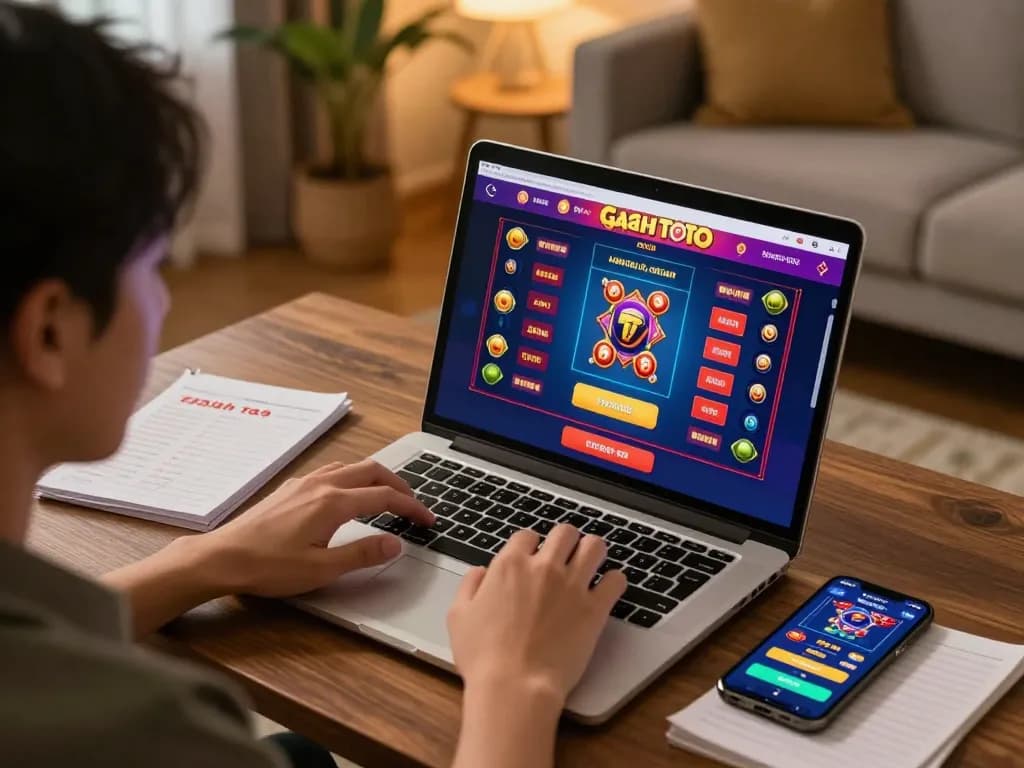 Engaging scene of gajah toto gameplay on a laptop with betting strategies visible, emphasizing responsible gambling.