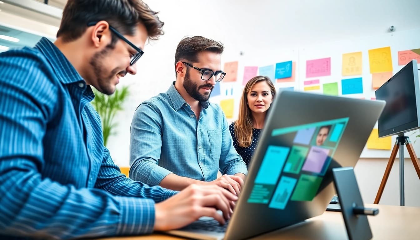 Showcasing web design edmonton in a collaborative studio with design tools and vibrant colors.