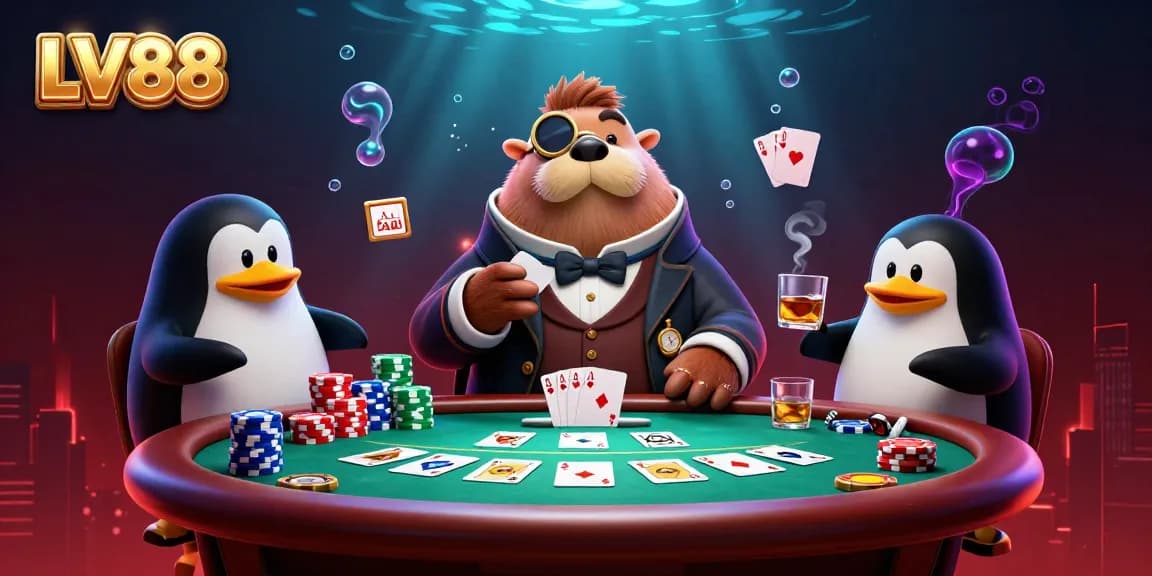 Experience LV88's thrilling underwater poker scene with a walrus, penguin dealer, and bluffing pufferfish.