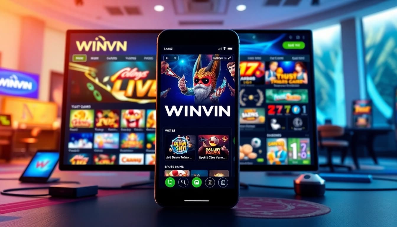 WINVN online gaming interface showcasing various casino games and engaging graphics.