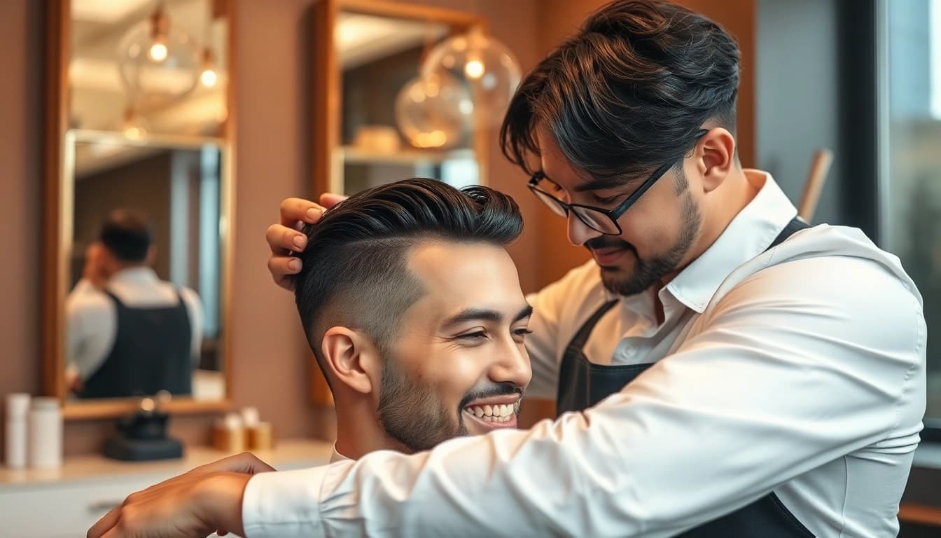 Ace of Fades 212 hair replacement expert assisting a client in a modern salon.