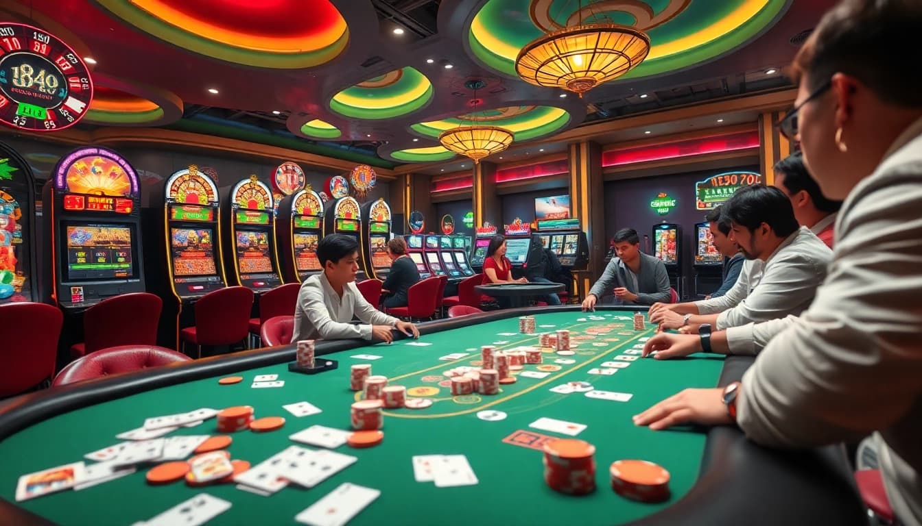 Experience thrilling poker action at a luxurious casino setting featuring TV88 gaming elements.