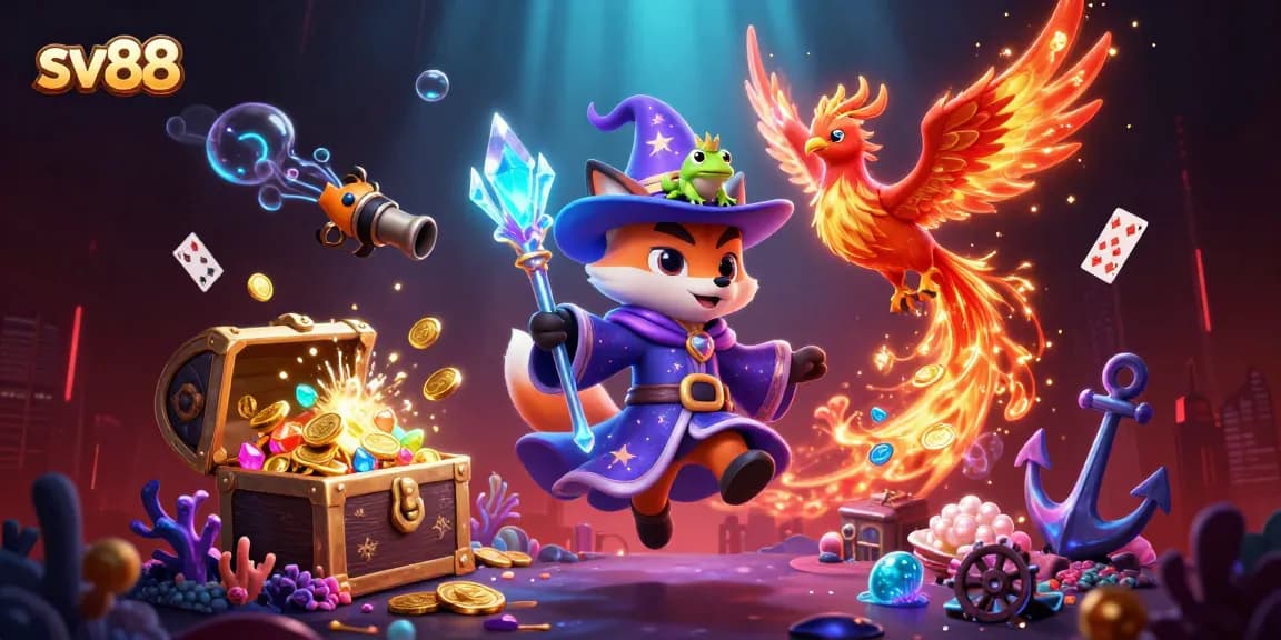 Experience the excitement of sv88 with vibrant casino elements and magical characters in an enchanting scene.
