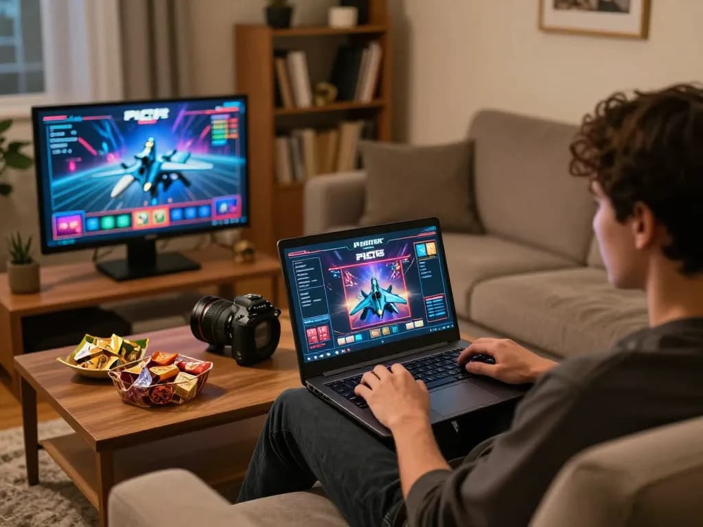 Engaging F168 đăng nhập session on laptop at home, focusing on online gambling atmosphere and excitement.