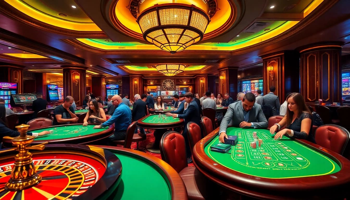 Gamblers experience excitement at the sunwin casino tables with cards, chips, and roulette.