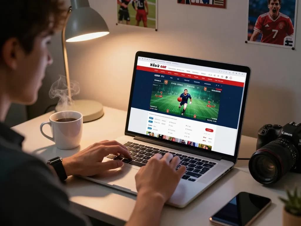 Engaging in Kèo nhà cái online betting strategy from a cozy home office.