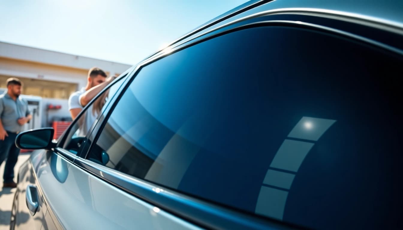 View showcasing newly applied window tint near me on a sleek vehicle, highlighting its transformation and quality.