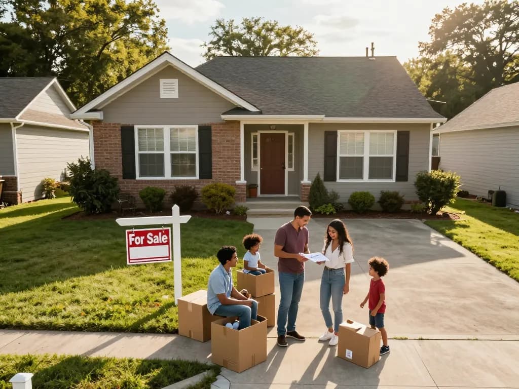 Sell my house fast for cash with a family preparing to move in their warm suburban neighborhood.