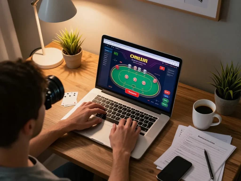EE88 players enjoying strategic online poker gameplay from a stylish home setup, enhancing the gaming experience