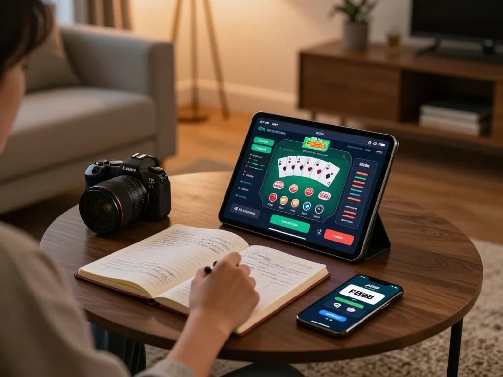 Engaging with Nhà Cái FB88 on a tablet while reviewing betting strategies in a cozy home setting.