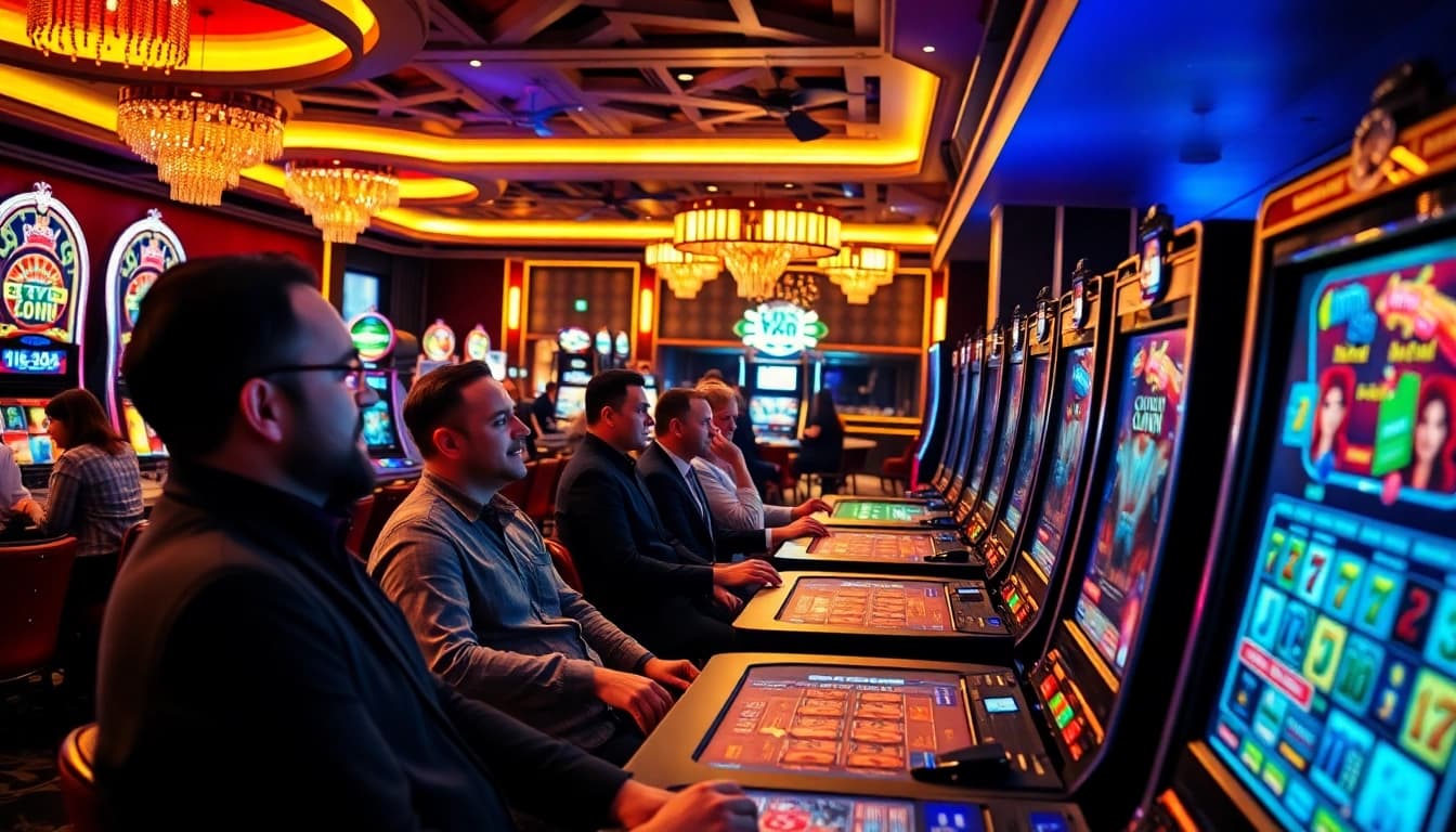 Exciting gameplay at a Non gamstop Casino Uk with players enjoying vibrant slot machines.