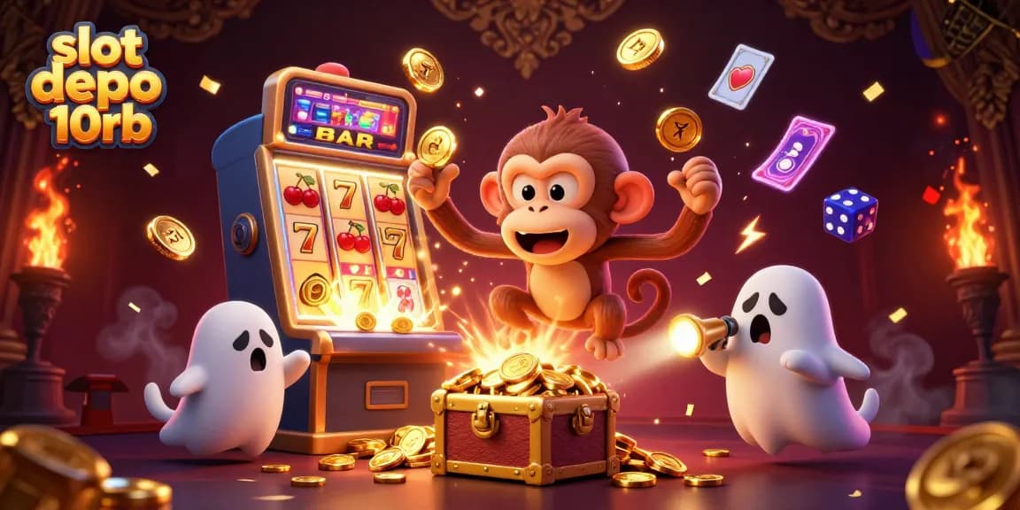 Experience thrilling gameplay with slot depo 10rb as a mischievous monkey juggles in a bursting casino.