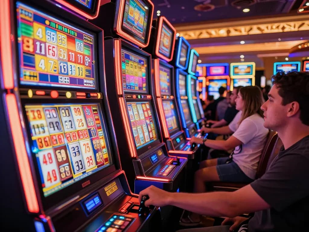Player engaging with giường bệnh nhân slot machine, expressing excitement in vibrant Las Vegas casino atmosphere
