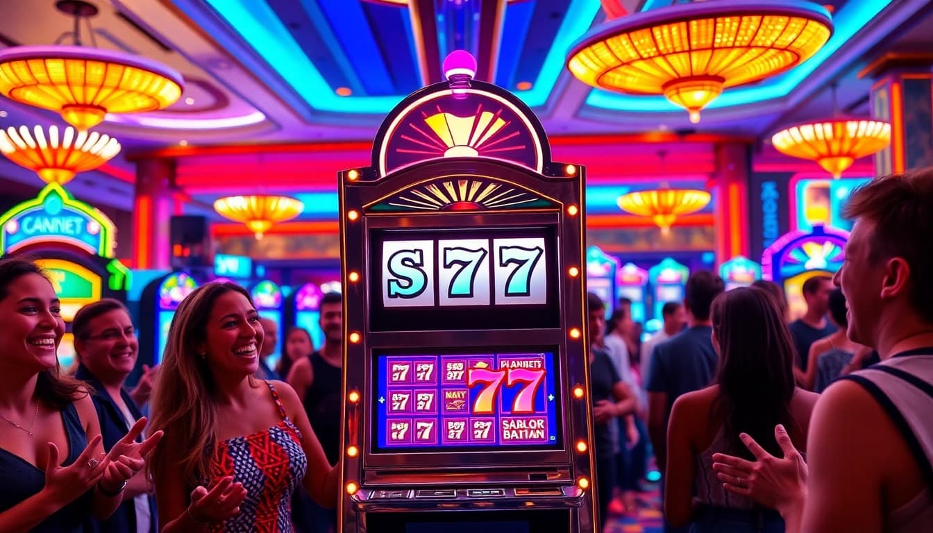 Mainkan Slot77 dengan keseruan pemain di kasino yang meriah.