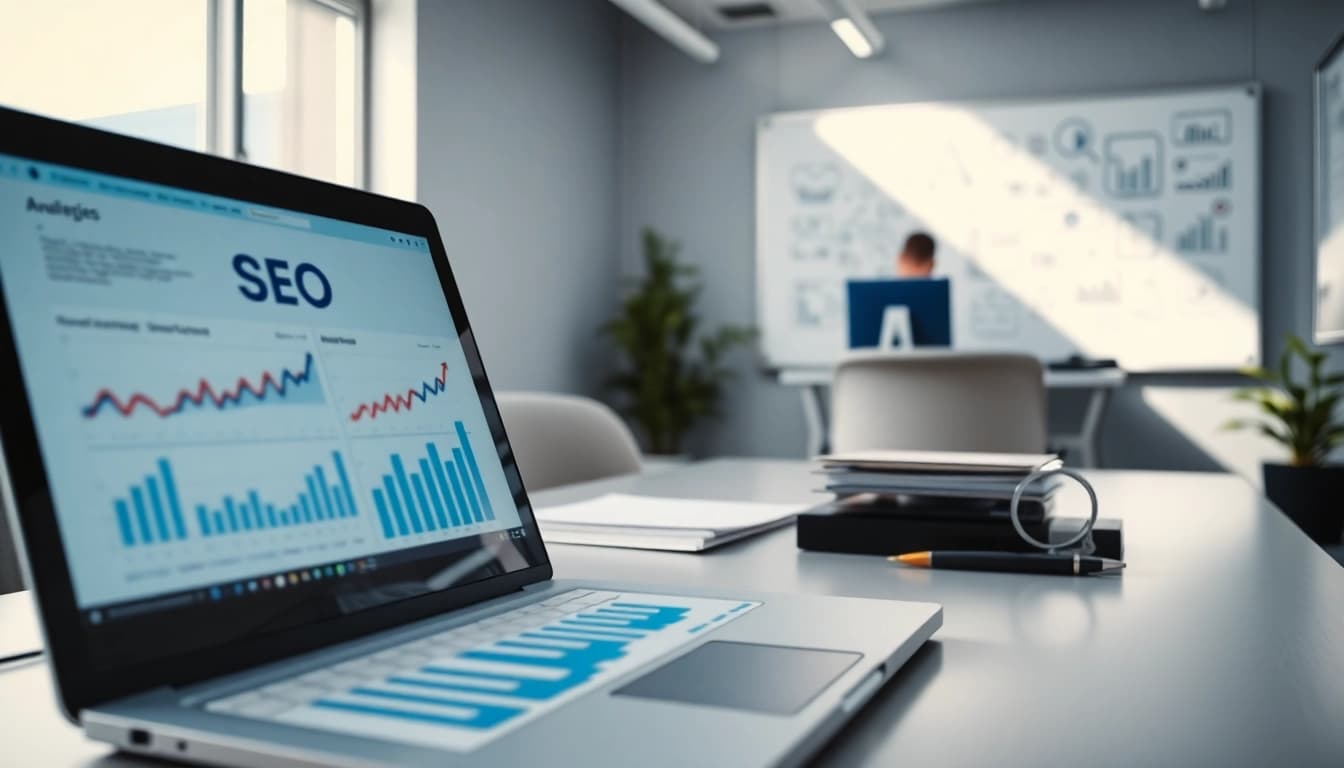 Interaktywna analiza Rankingo w nowoczesnym biurze pełnym strategii SEO.