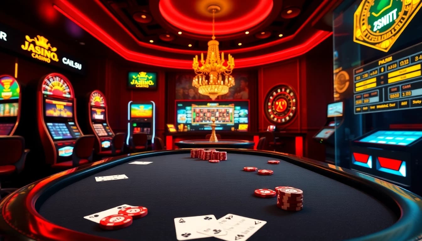 Expérience engageante de casino en ligne avec une table de poker et une interface de jeu vibrante.