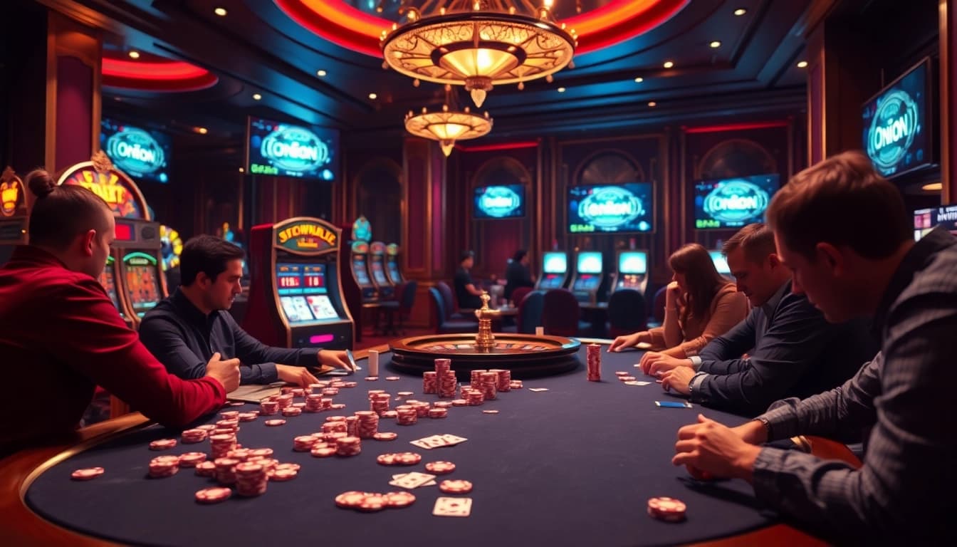 Engaging poker game scene highlighting hidden wiki connections within a luxury casino setting.