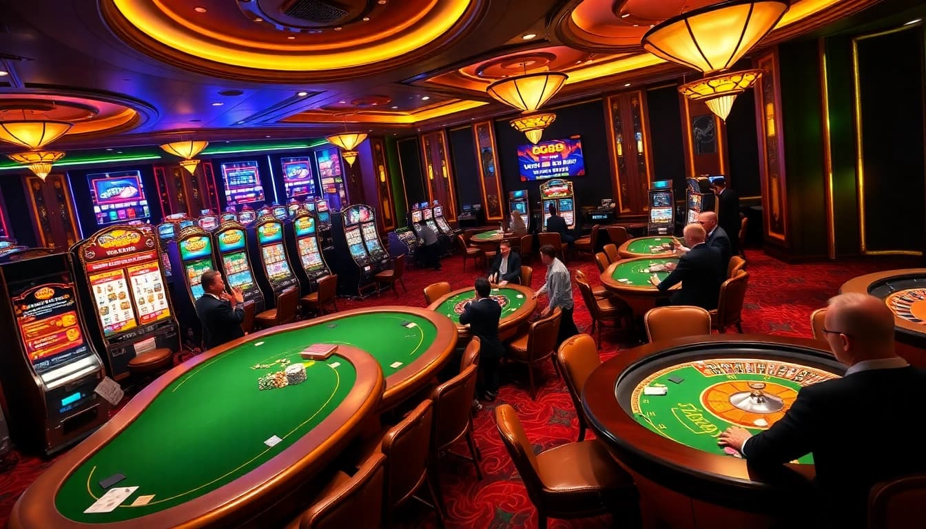 Experience the excitement of gg88 with vibrant slot machines and engaging casino tables in a luxurious environment.