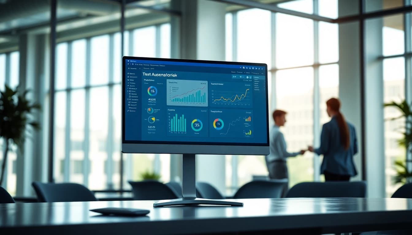 Visual representation of a test automation tool interface showcasing analytics and team collaboration.